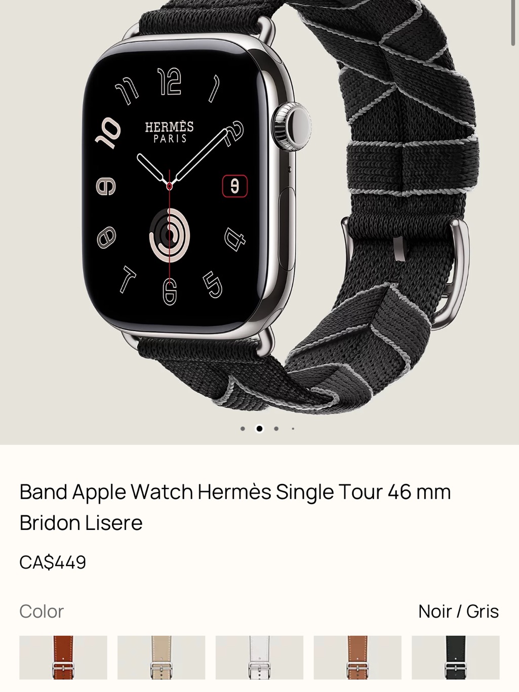 Herms Bridon Lisere Single Tour Apple Watch Band In Black And Gray